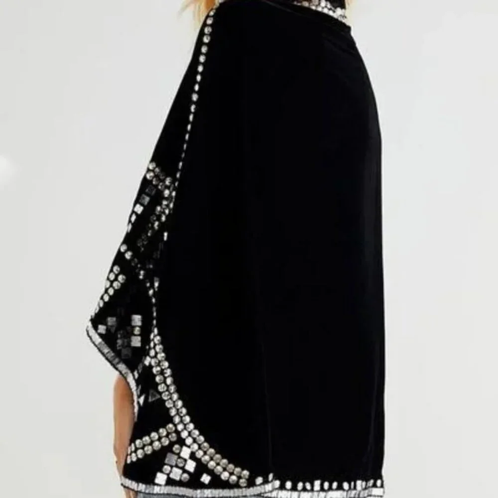 NWT Tina Demel Black Velvet Mirrored Embellished Peter Pan Collar Capelet OS - Picture 2 of 14